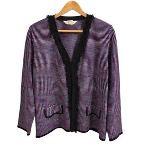 Exclusively Misook Woman Multicolor Fringe Open Front Cardigan Jacket – Size S
